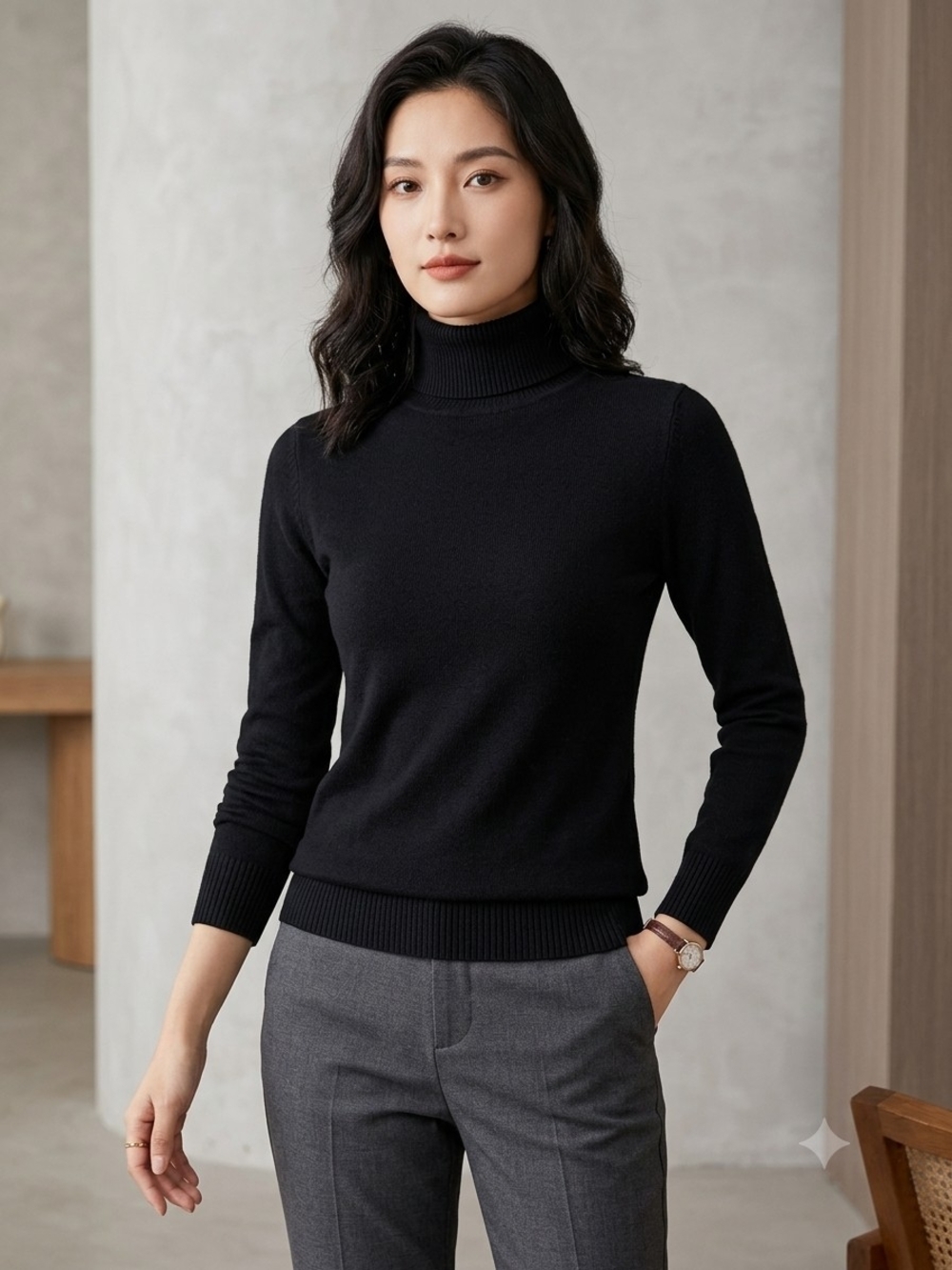 Classic Black Turtleneck Sweater - Women's Slim Fit
